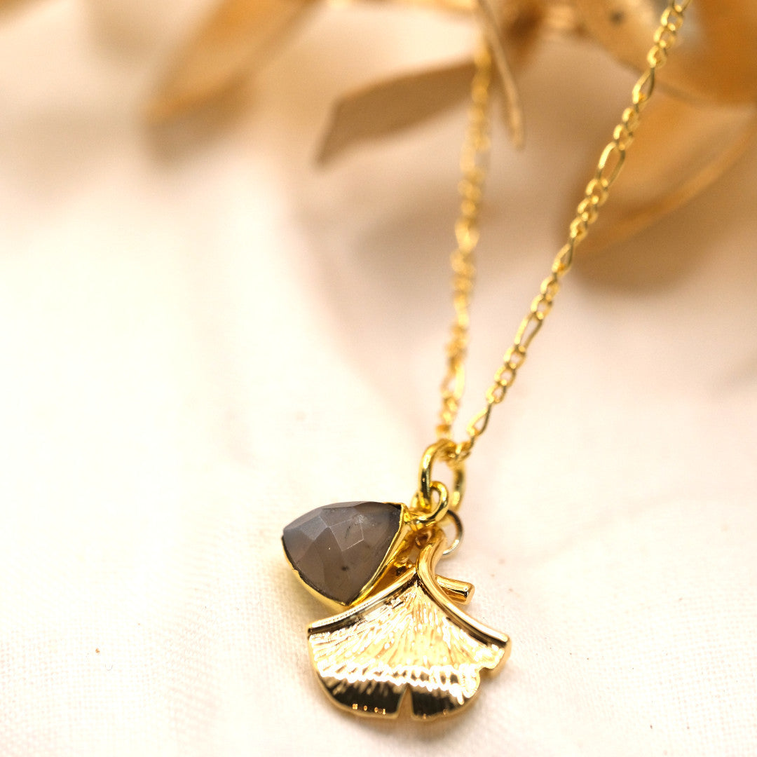 Gingko kette gold mit Mondstein