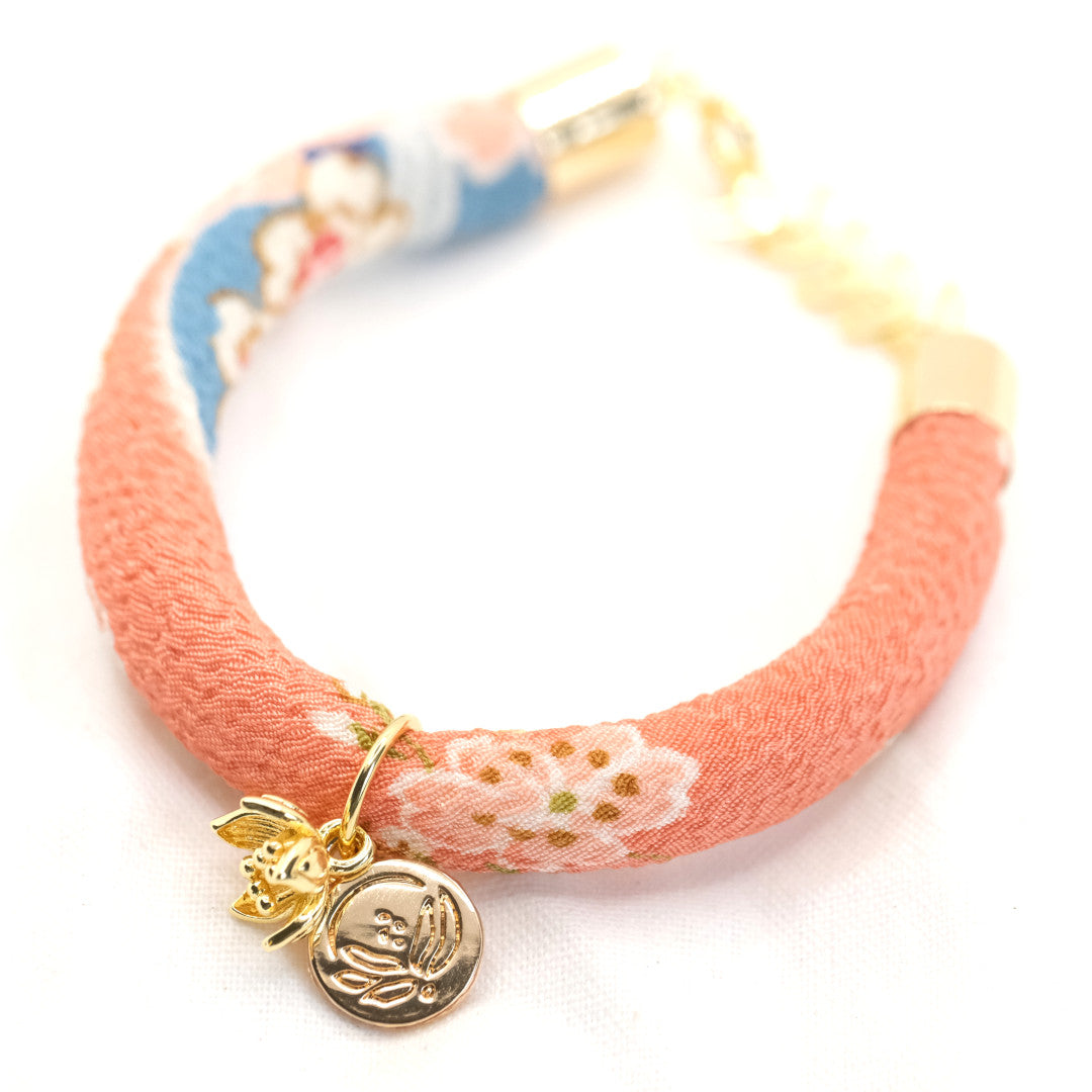 Japanese silk bracelet Rosa Sakura &quot;Hachi&quot; with a cherry blossom